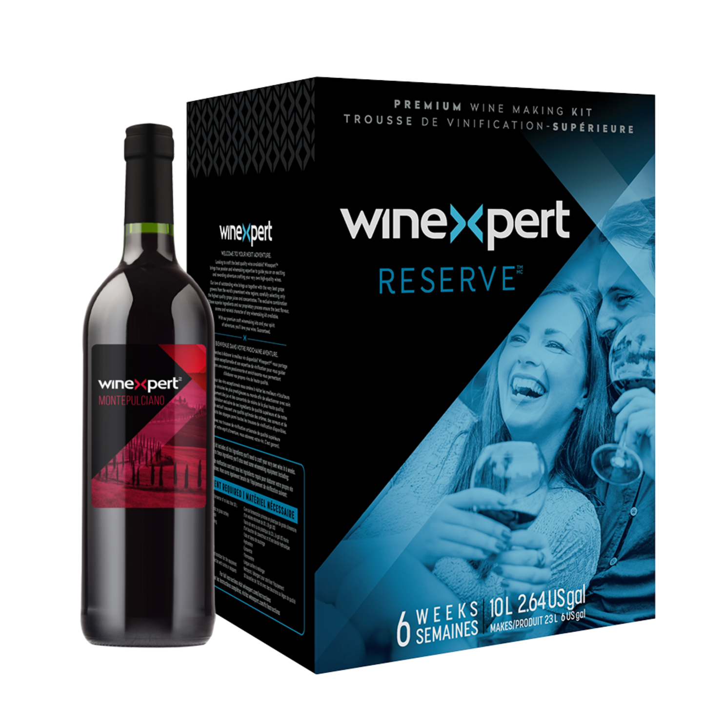Winexpert Reserve Montepulciano (Italie) – kit pour faire du vin rouge 23 L avec boîte, bouteille et étiquette.