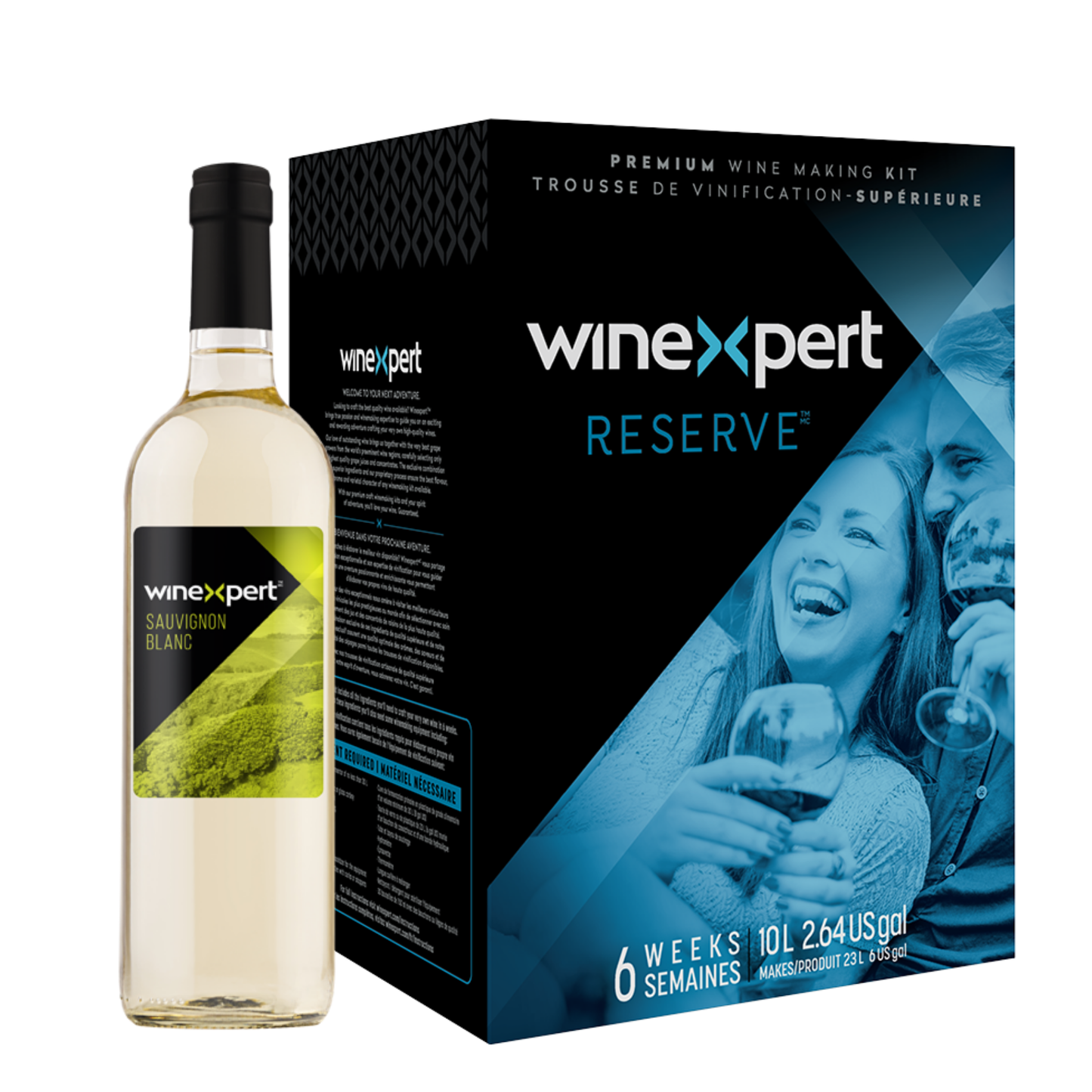 Trousse de vinification premium Winexpert Reserve avec bouteille de vin rouge et boîte du kit (Sauvignon Blanc)