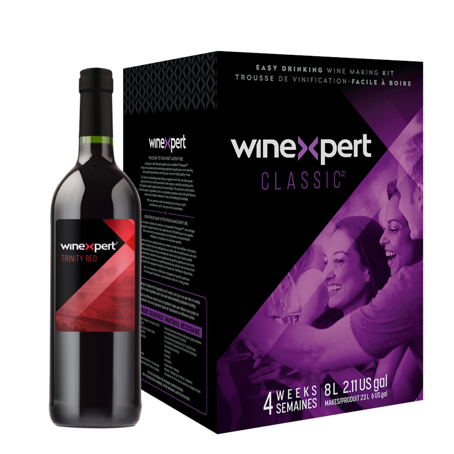 Kit de fabrication de vin rouge Winexpert Classic Trinity Red – trousse de vinification artisanale pour créer 23 L de vin de qualité comparable à ceux de la SAQ, vendu chez Les Plaisirs du Vin.