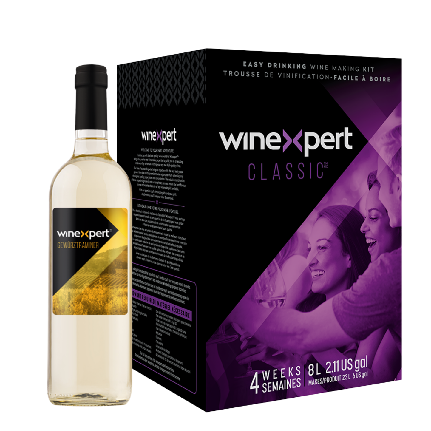 Kit de fabrication de vin blanc Winexpert Classic Gewurztraminer – trousse de vinification artisanale pour créer 23 L de vin de qualité comparable à ceux de la SAQ, vendu chez Les Plaisirs du Vin.