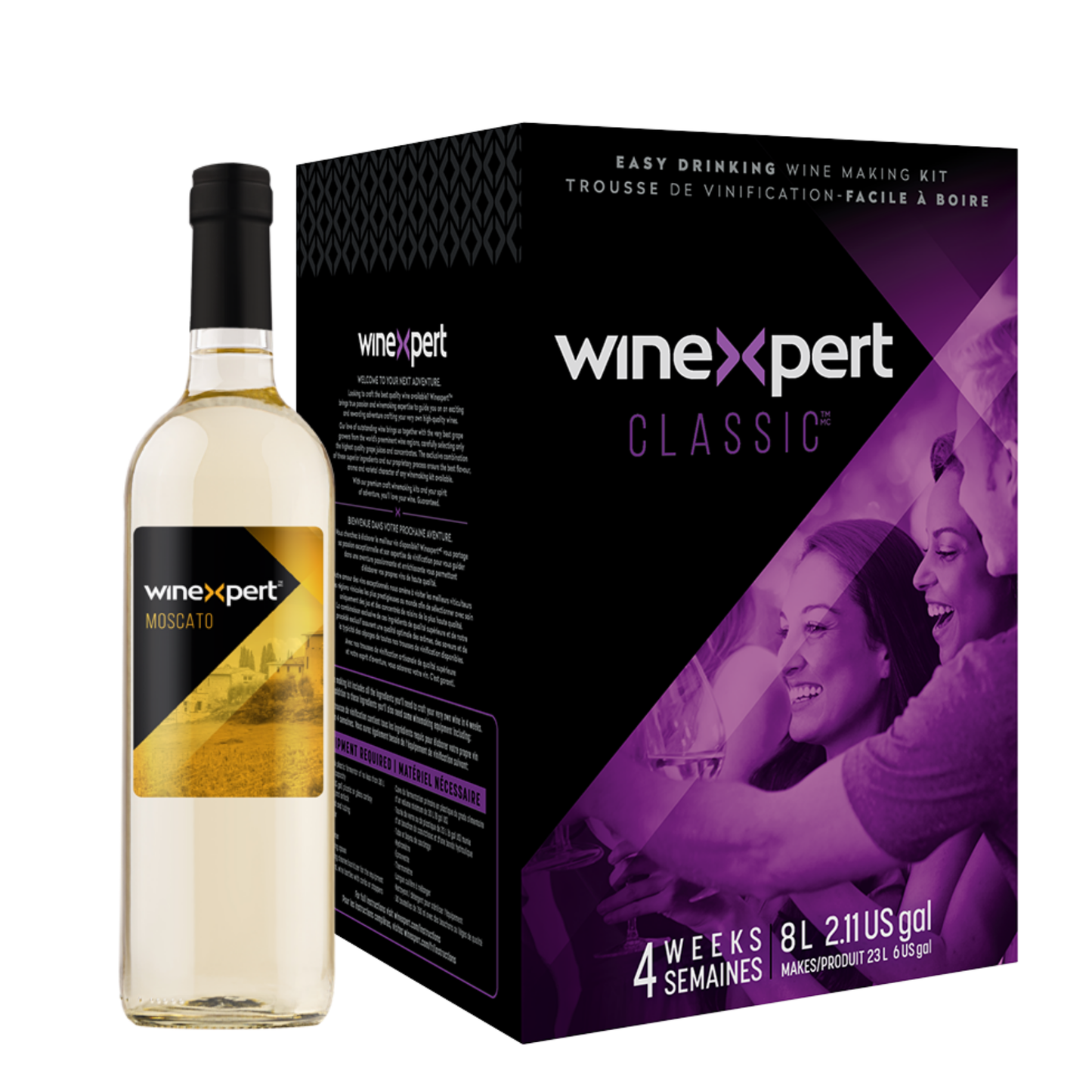 Kit de fabrication de vin blanc Winexpert Classic Moscato – trousse de vinification artisanale pour créer 23 L de vin de qualité comparable à ceux de la SAQ, vendu chez Les Plaisirs du Vin.