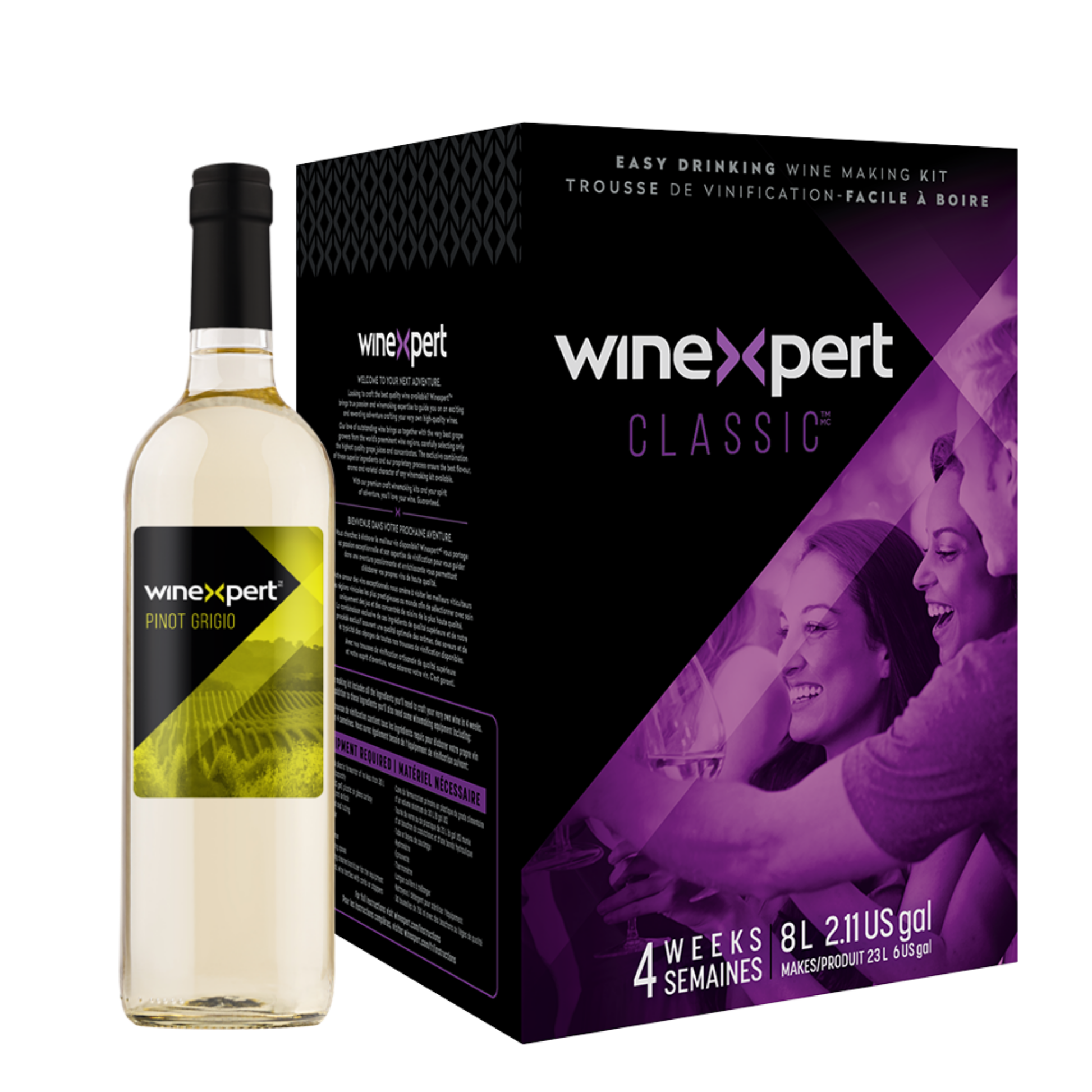 Kit de fabrication de vin blanc Winexpert Classic Pinot Grigio – trousse de vinification artisanale pour créer 23 L de vin de qualité comparable à ceux de la SAQ, vendu chez Les Plaisirs du Vin.