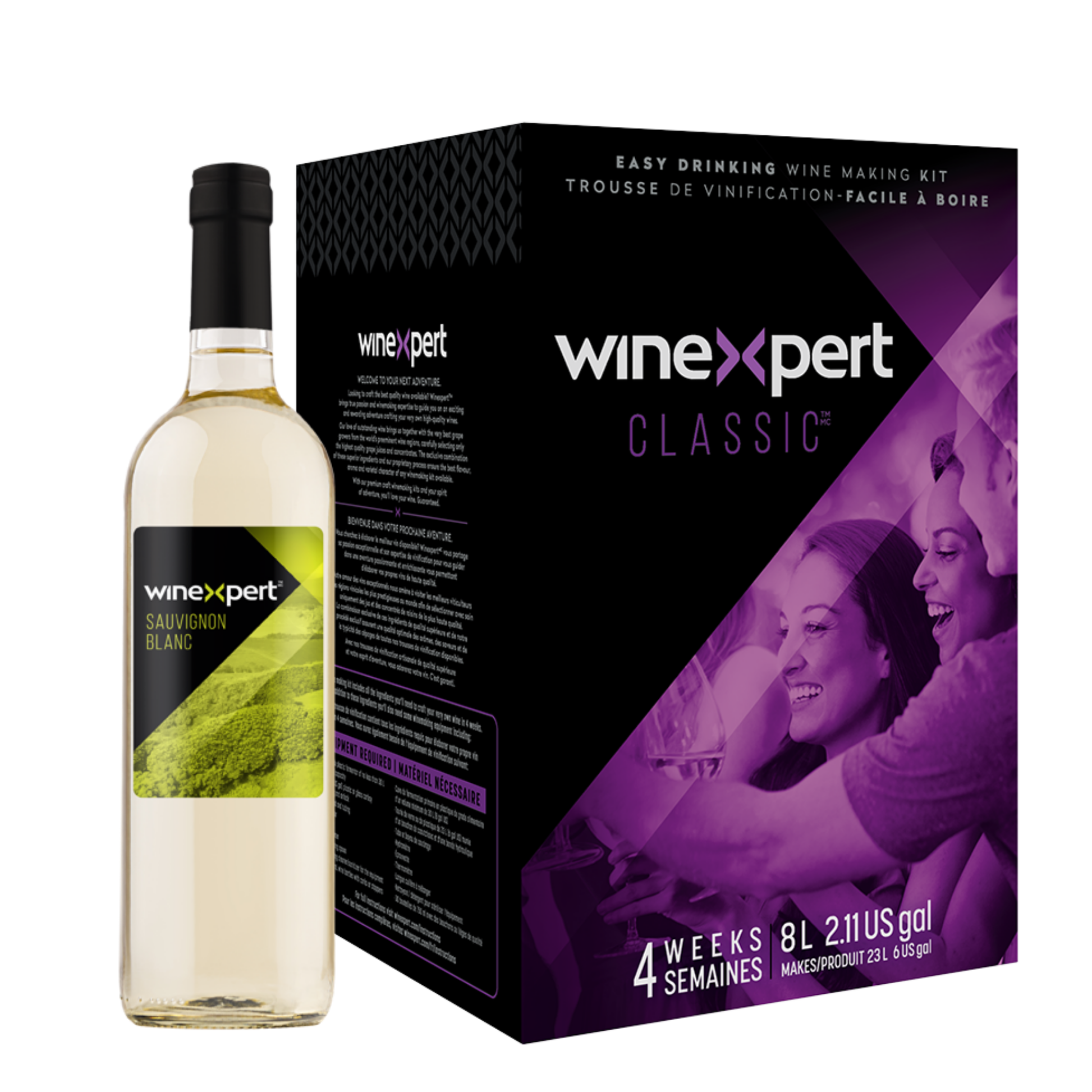 Kit de fabrication de vin blanc Winexpert Classic Sauvignon Blanc – trousse de vinification artisanale pour créer 23 L de vin de qualité comparable à ceux de la SAQ, vendu chez Les Plaisirs du Vin.