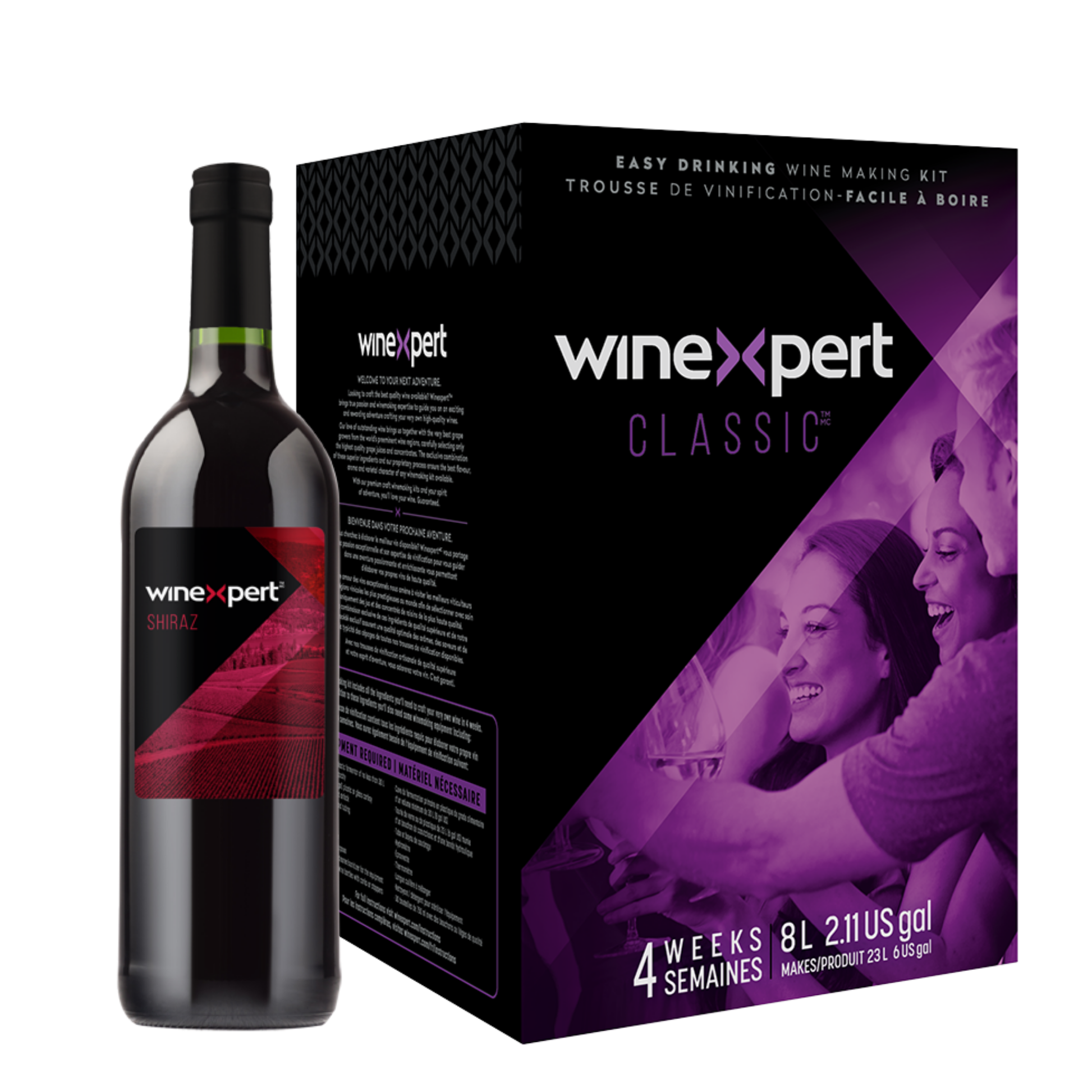 Kit de fabrication de vin rouge Winexpert Classic Shiraz – trousse de vinification artisanale pour créer 23 L de vin de qualité comparable à ceux de la SAQ, vendu chez Les Plaisirs du Vin.